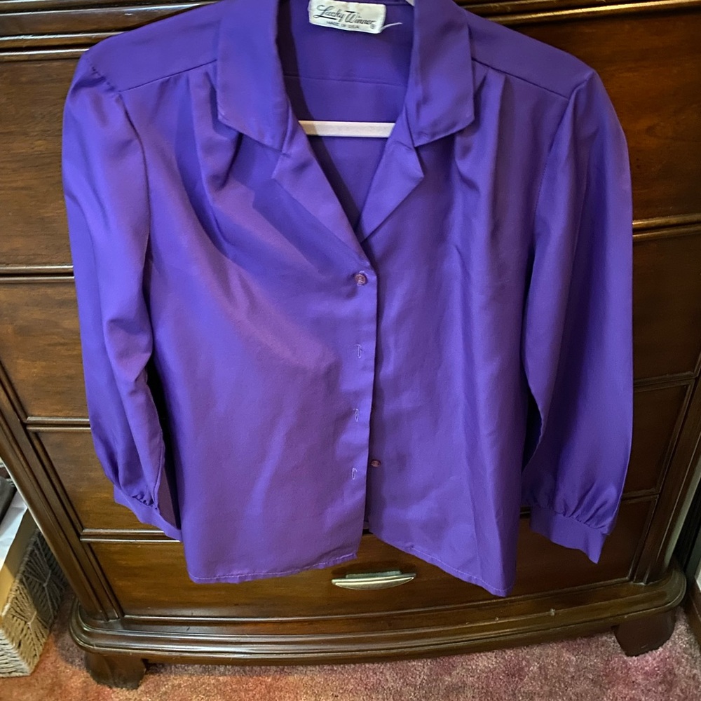 Vintage Lucky Winner Purple Women's Button Up Top